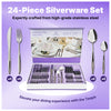 24-Piece Forged Stainless Steel Silverware Set for 6, Mirror Polished Kitchen Cutlery Set with Forks, Knives, Spoons and Teaspoons, Flatware for Home and restaurant, Gift for Family and Friends