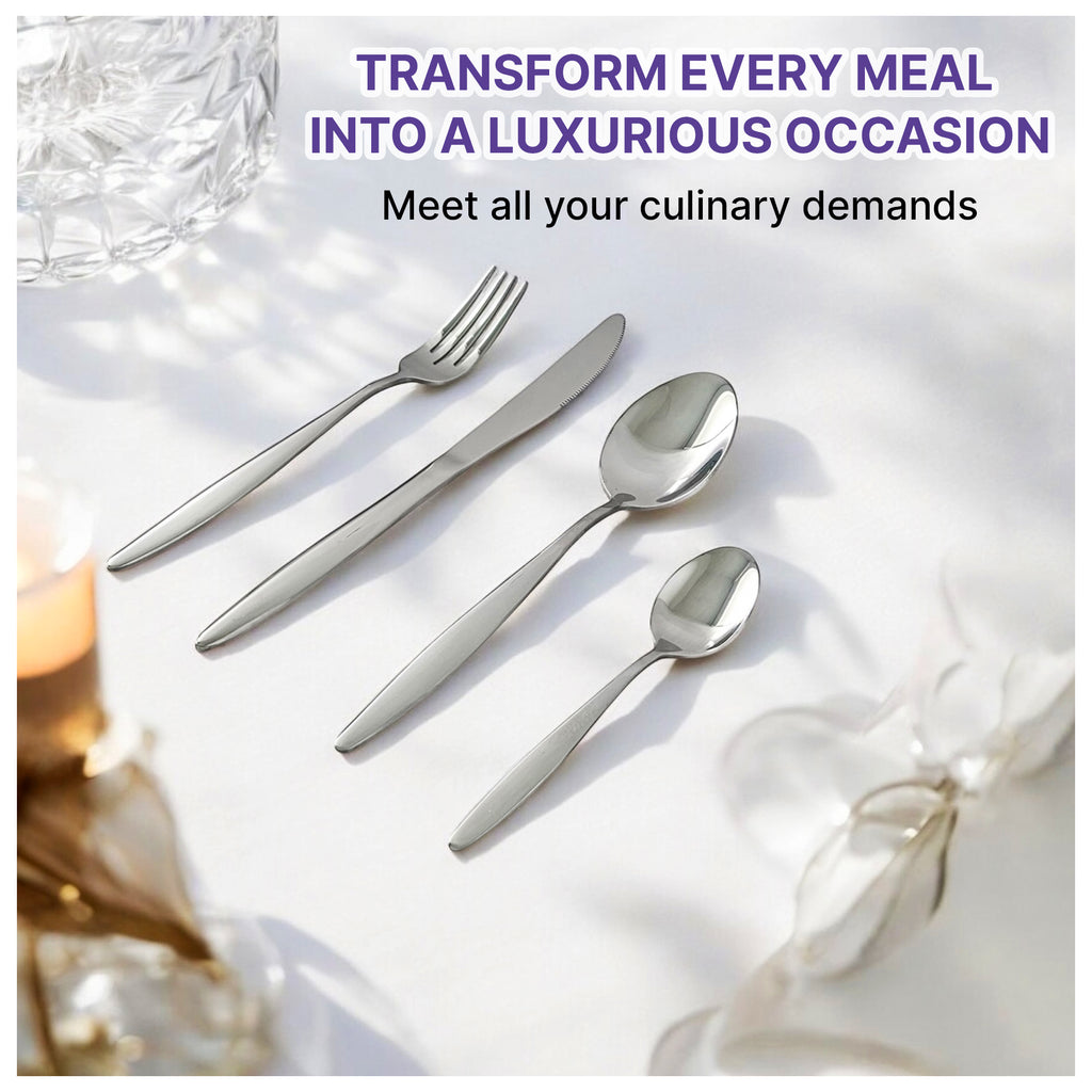 24-Piece Forged Stainless Steel Silverware Set for 6, Mirror Polished Kitchen Cutlery Set with Forks, Knives, Spoons and Teaspoons, Flatware for Home and restaurant, Gift for Family and Friends